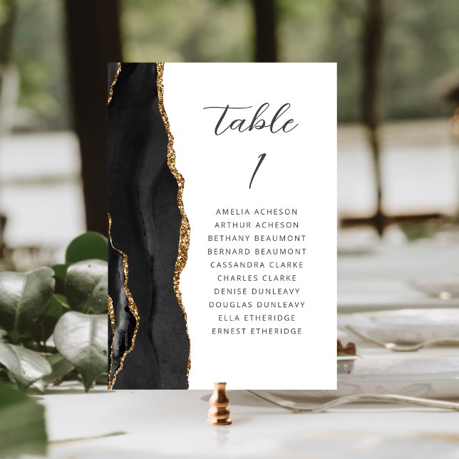 Agate Black Gold Modern Script Wedding Table Number (Creator Uploaded)