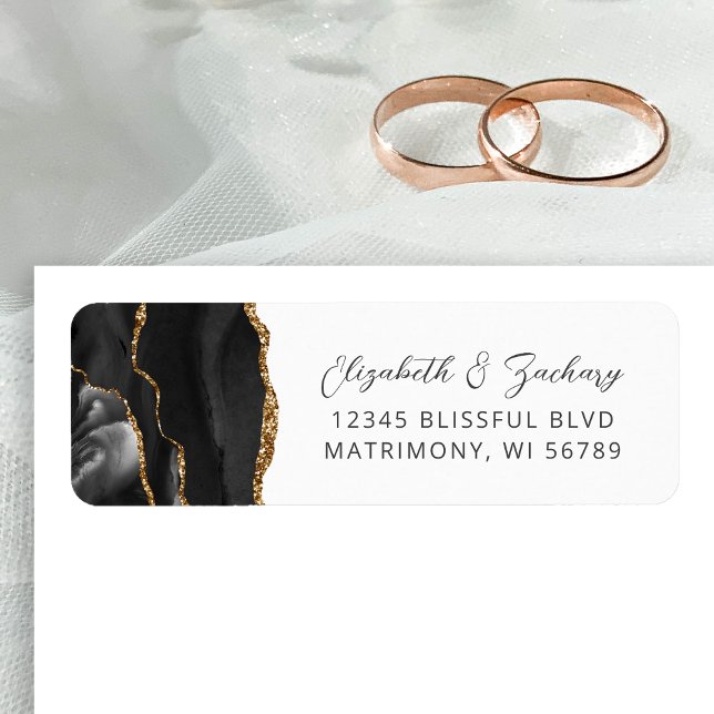 Agate Black Gold Wedding Return Address (Creator Uploaded)