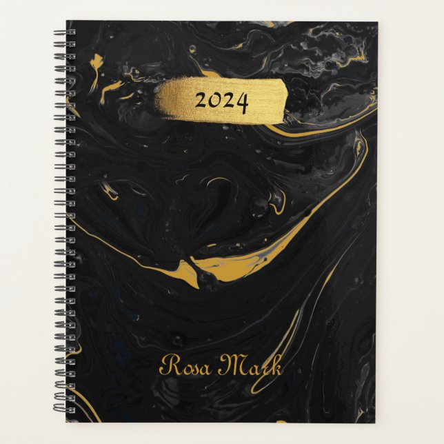 Agate Black Marble Swirl Customised Planner (Front)
