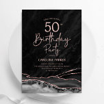 Agate Black Rose Gold 50th Birthday Invitation<br><div class="desc">Black and rose gold agate 50th birthday party invitation. Elegant modern design featuring watercolor agate marble geode background,  faux glitter rose gold and typography script font. Trendy invite card perfect for a stylish women's bday celebration. Printed Zazzle invitations or instant download digital printable template.</div>