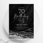 Agate Black Silver 70th Birthday Invitation<br><div class="desc">Black and silver agate 70th birthday party invitation. Elegant modern design featuring watercolor agate marble geode background,  faux glitter silver and typography script font. Trendy invite card perfect for a stylish women's bday celebration. Printed Zazzle invitations or instant download digital printable template.</div>