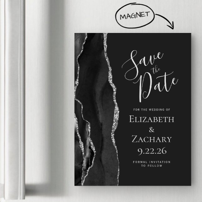 Agate Black Silver Dark Magnetic Save the Date (Creator Uploaded)