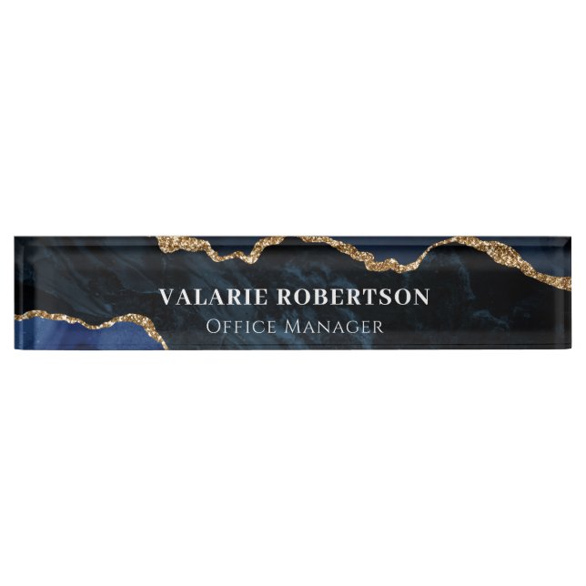 Agate Blue and Gold Office  Desk Name Plate (Front)