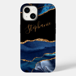 Agate Blue Gold Glitter Custom Name   Case-Mate iPhone 14 Case