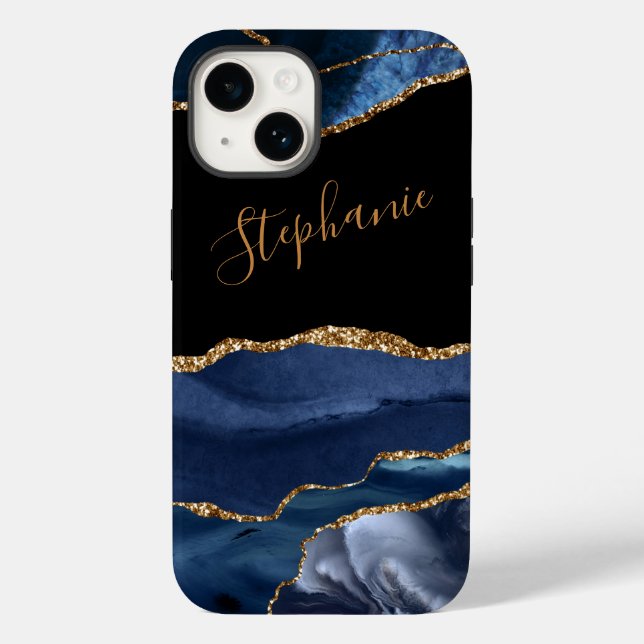Agate Blue Gold Glitter Custom Name   Case-Mate iPhone Case (Back)