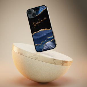 Agate Blue Gold Glitter Custom Name  iPhone 13 Case