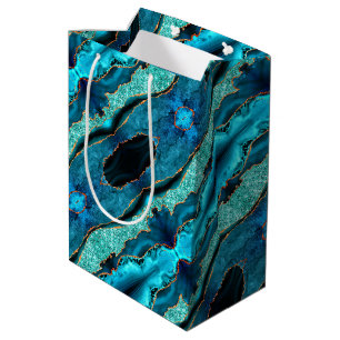 Agate Blue Gold Glitter Gift Bag