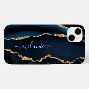 Agate Blue Gold Glitter Marble Gemstone Your Name Case-Mate iPhone 14 Plus Case