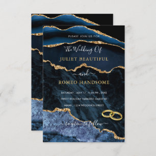 Agate Blue Gold Glitter Marble Wedding Invitation
