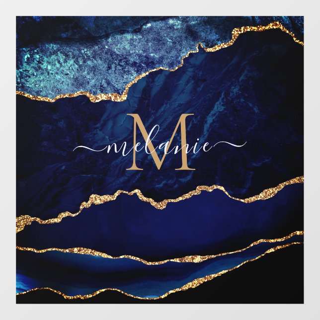Agate Blue Gold Marble Name Letter  Window Cling (Sheet)