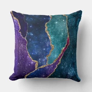 Agate Blue Purple Aqua Gold Veins Cushion