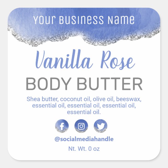 Agate Blue White Silver Glitter Product Labels (Front)