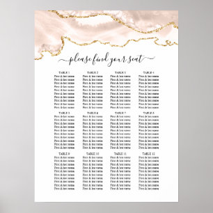 Agate Blush & Gold Glitter Wedding Seating Chart