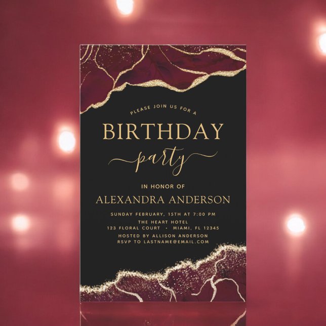Agate Burgundy Birthday Party Any Age Invitation (Creator Uploaded)