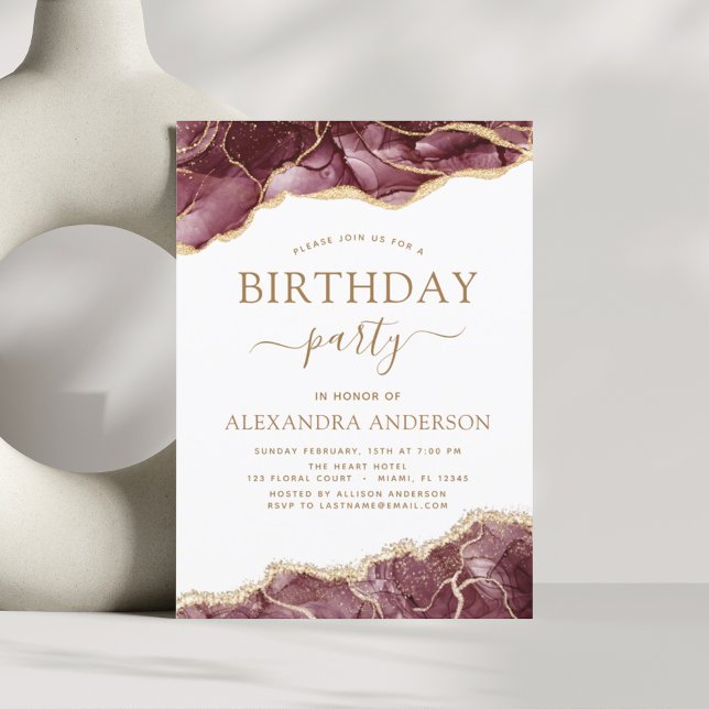 Agate Burgundy Birthday Party Any Age Invitation (Creator Uploaded)
