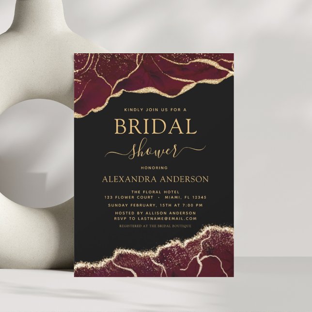 Agate Burgundy Bridal Shower Gold Invitation (Creator Uploaded)