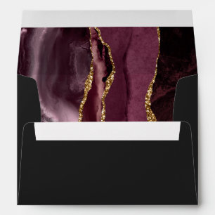 Agate Burgundy Gold Dark Script Wedding Envelope