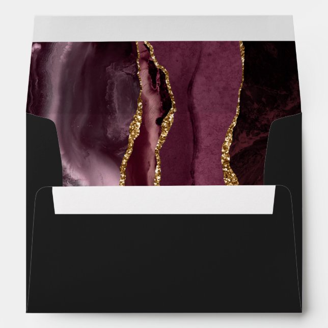 Agate Burgundy Gold Dark Script Wedding Envelope (Back (Bottom))