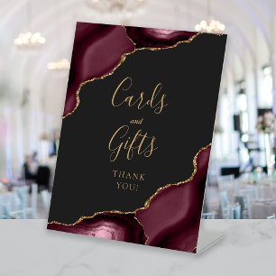 Agate Burgundy Gold Dark Wedding Cards and Gifts Pedestal Sign