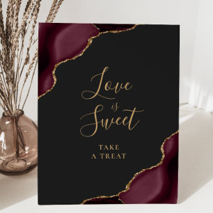 Agate Burgundy Gold Dark Wedding Love Is Sweet Pedestal Sign