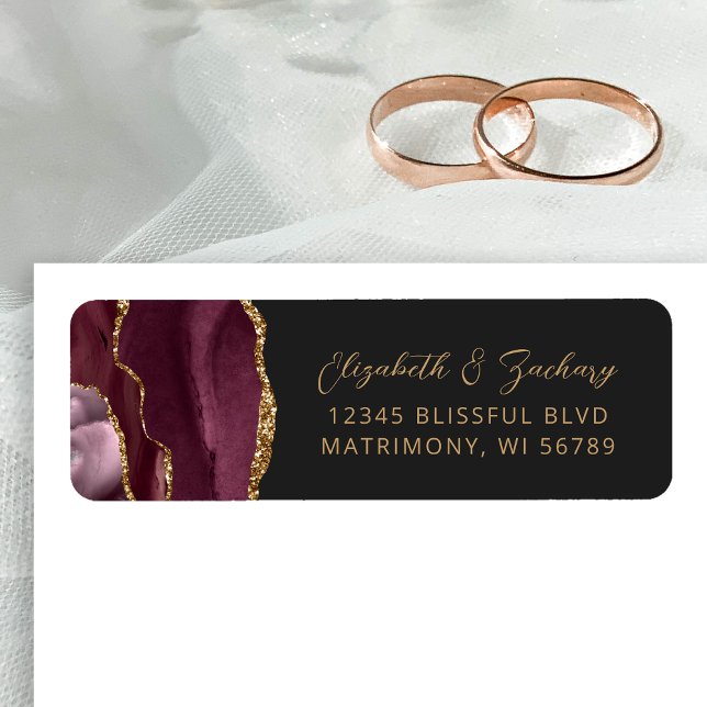 Agate Burgundy Gold Dark Wedding Return Address (Creator Uploaded)