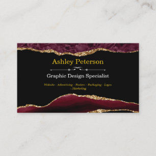 Agate Burgundy & Gold Faux Glitter Business Card