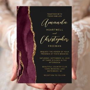 Agate Burgundy Gold Script Dark Wedding