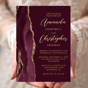 Agate Burgundy Gold Script Wedding