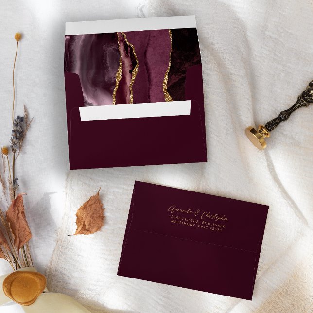 Agate Burgundy Gold Script Wedding Envelope (Creator Uploaded)