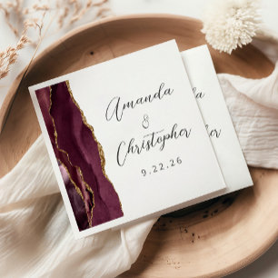 Agate Burgundy Gold Script Wedding Napkin