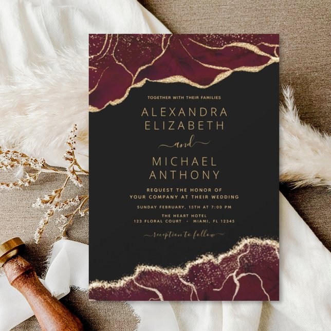 Agate Burgundy Gold Wedding Invitation (Creator Uploaded)