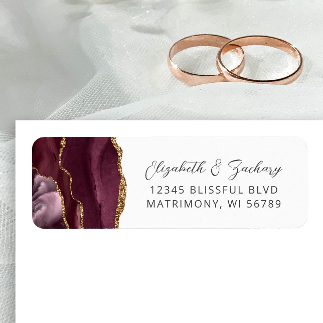 Agate Burgundy Gold Wedding Return Address (Creator Uploaded)