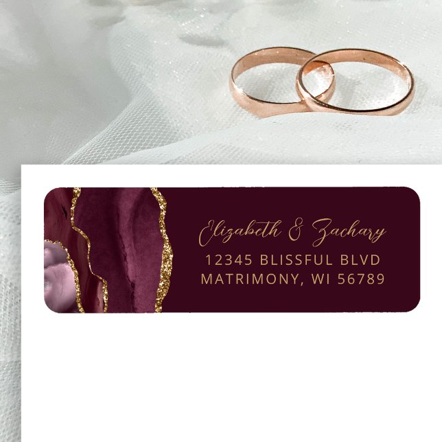 Agate Burgundy Gold Wedding Return Address (Creator Uploaded)