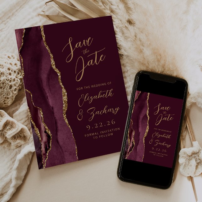 Agate Burgundy Gold Wedding Save the Date (Creator Uploaded)
