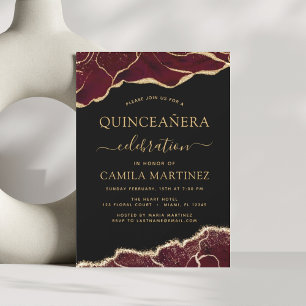 Agate Burgundy Quinceañera Gold 15th Birthday Invi Invitation