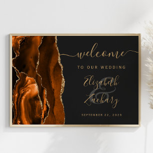 Agate Burnt Orange Gold Dark Wedding Welcome Poster