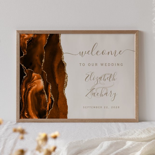 Agate Burnt Orange Gold Ivory Wedding Welcome Poster (Creator Uploaded)