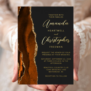 Agate Burnt Orange Gold Script Dark Wedding