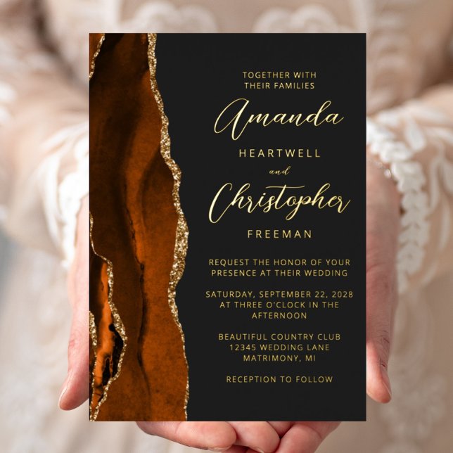 Agate Burnt Orange Gold Script Dark Wedding (Creator Uploaded)