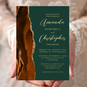 Agate Burnt Orange Gold Script Green Wedding