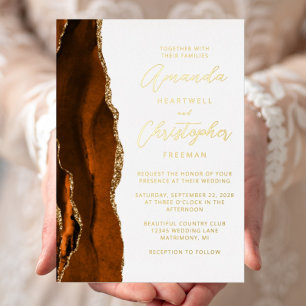 Agate Burnt Orange Gold Script Wedding
