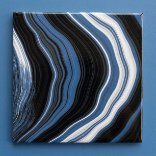 Agate effect, black, white and blue tile