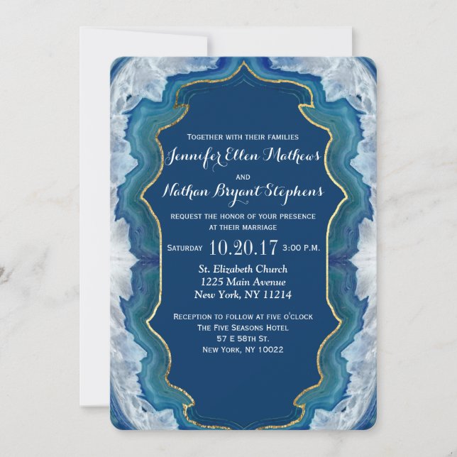 Agate Elegant Pretty Blue Teal Geode Pattern Invitation (Front)