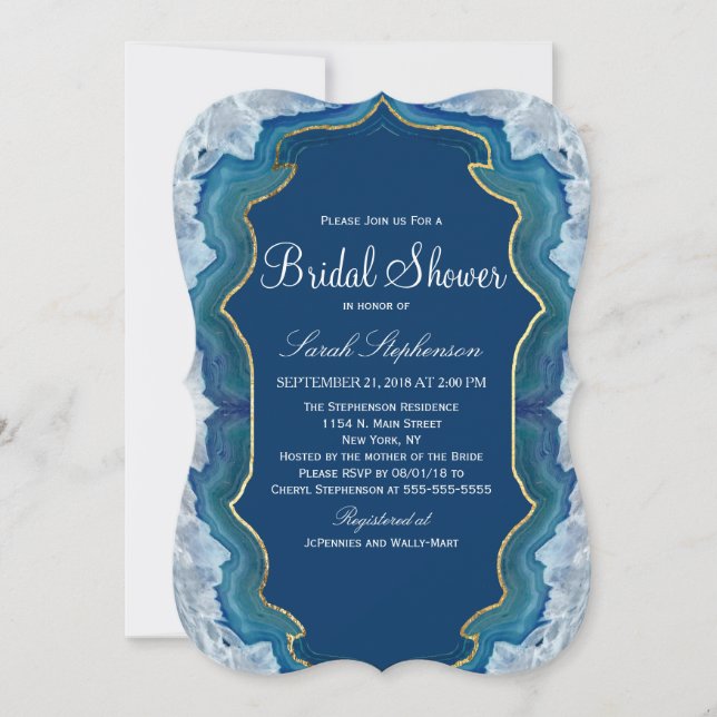 Agate Elegant Pretty Blue Teal Geode Pattern Invitation (Front)
