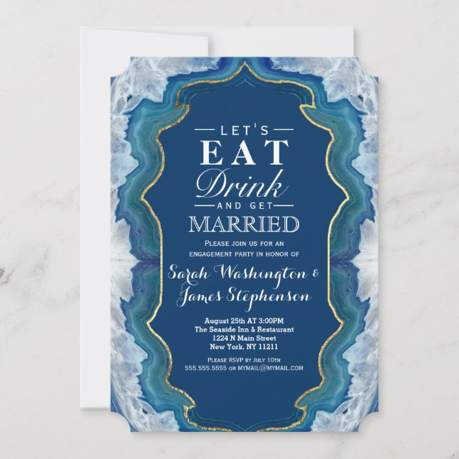 Agate Elegant Pretty Blue Teal Geode Pattern Invitation (Front)