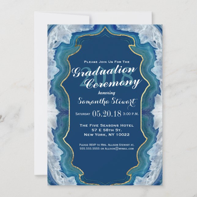 Agate Elegant Pretty Blue Teal Geode Pattern Invitation (Front)