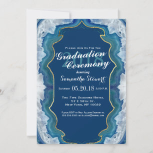 Agate Elegant Pretty Blue Teal Geode Pattern Invitation