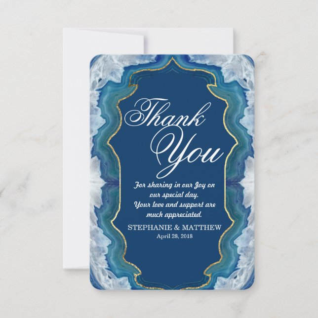 Agate Elegant Pretty Blue Teal Geode Pattern Thank You Card (Front)