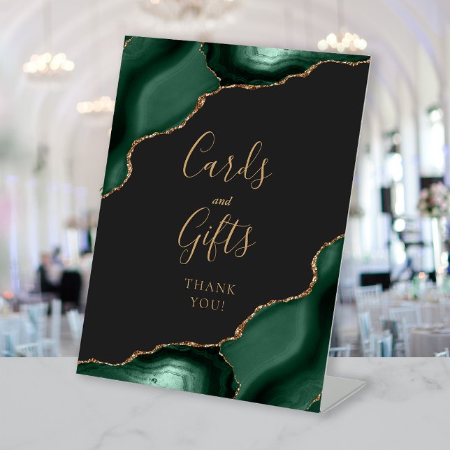 Agate Emerald Green Dark Wedding Cards Gifts Pedestal Sign (Creator Uploaded)