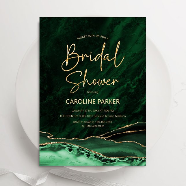 Agate Emerald Green Gold Bridal Shower Invitation (Creator Uploaded)